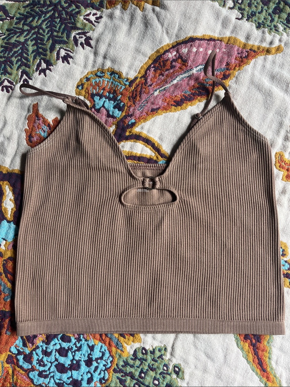 Urban Outfitters Taupe Ribbed Spaghetti-Strap Crop Camisole